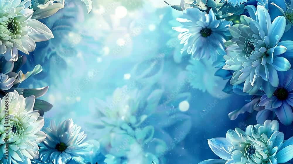 A close-up of blue and white flowers with a soft, blue background