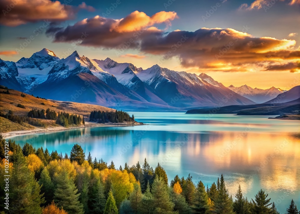Fototapeta premium Stunning Portrait Photography at Lake Pukaki, South Island, New Zealand - Scenic Beauty Unveiled