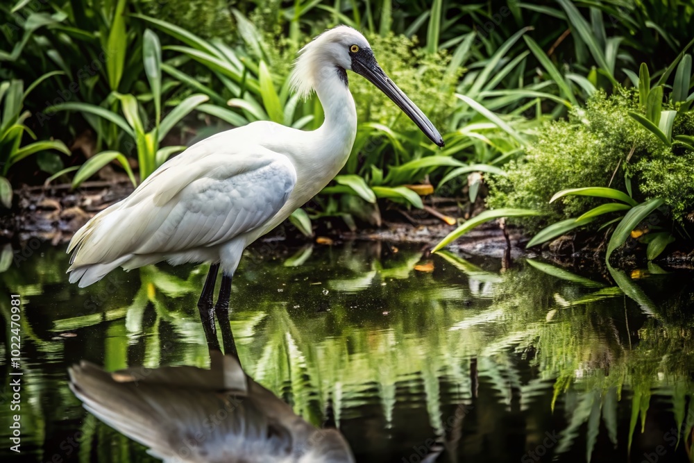 Stunning Royal Spoonbill Bird in Natural Habitat with Ample Copy Space for Text Integration Stunning Royal Spoonbill Bird in Natural Habitat with Ample Copy Space for Text Integration