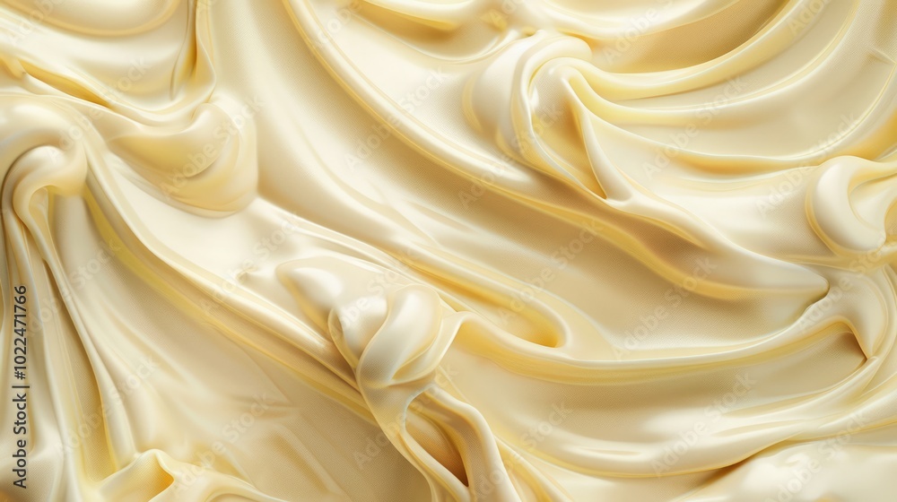 Obraz premium Close up of the texture of mayonnaise background, top view. Photorealistic high resolution macro photography for advertising or food design.