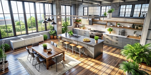 Stylish Modern Loft-Style Kitchen with Open Concept Design and Contemporary Decor