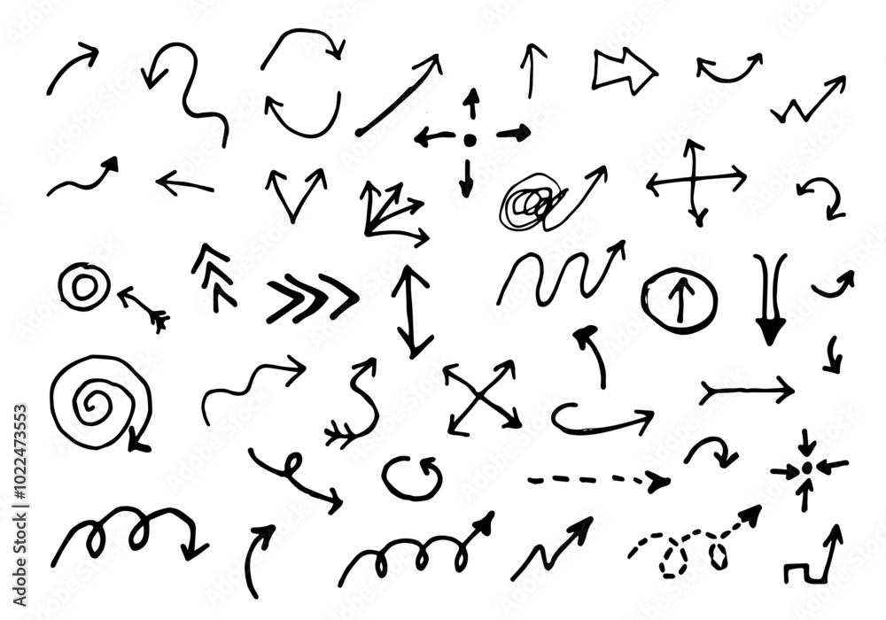 Arrows set. Hand drawn collection isolated on white vector illustration EPS 10 Arrows set. Hand drawn collection isolated on white vector illustration EPS 10