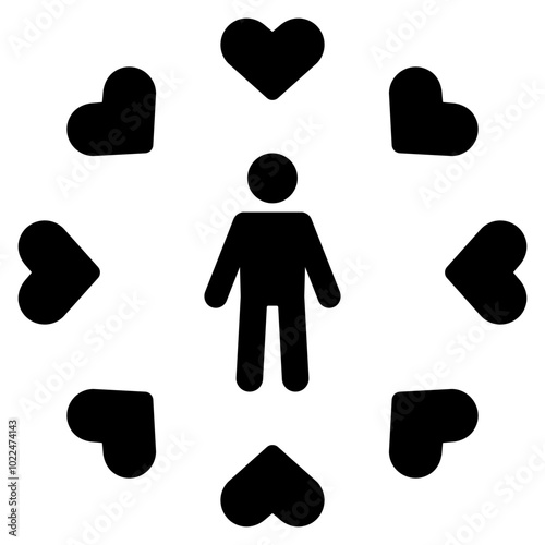 silhouette of a person with a heart icon