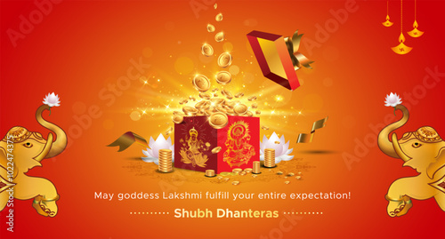 Indian festival Dhanteras gold rush background, banner and greeting card design.