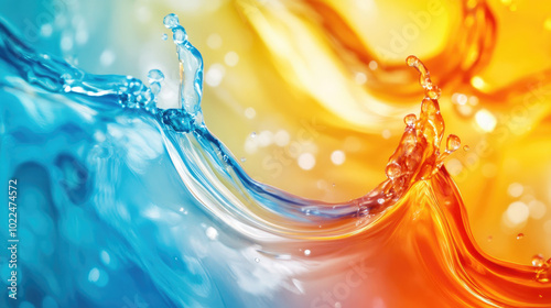 Dynamic splash of blue and orange liquid in motion with vibrant color contrast