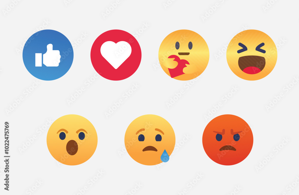 Print Facebook Emoji set vector isolated on white background Print Facebook Emoji set vector isolated on white background