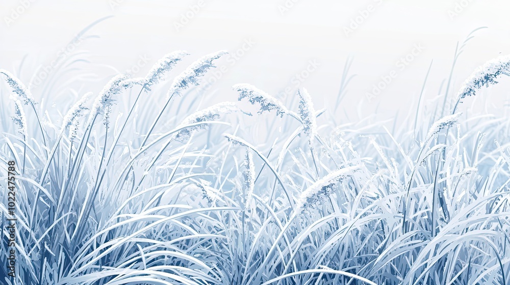 Frost-Covered Grass Blades in a Winter Landscape Frost-Covered Grass Blades in a Winter Landscape