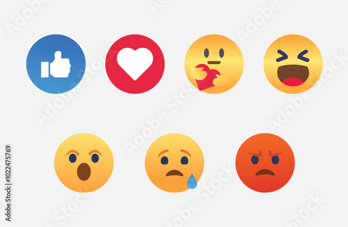 Print Facebook Emoji set  vector isolated on white background