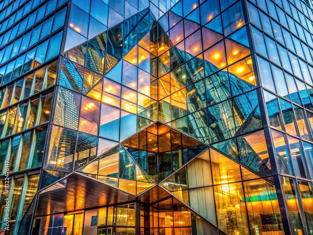 Surreal Modern Glass Office Building with Abstract Reflections and Unique Geometry for Architectural Photography Surreal Modern Glass Office Building with Abstract Reflections and Unique Geometry for Architectural Photography