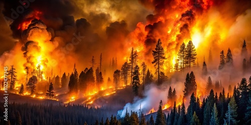 Surreal Wildfire Devastation: Forest in Flames Illuminates the Night Sky