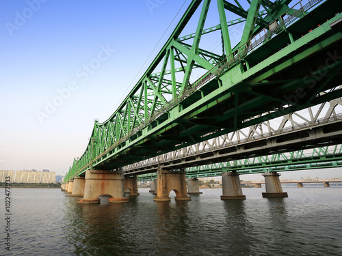 Hangangcheolgyo(Railroad Bridge) on the Han River near Dongjak-gu, Seoul, Korea - September 29, 2019: The first bridge on the Han River as a railway bridge, completed in 1900. photo