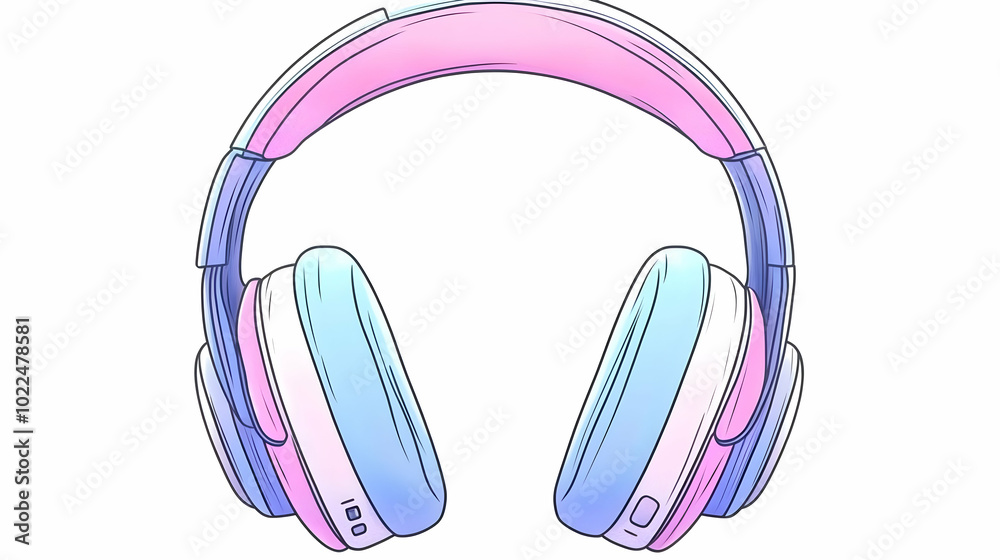 A Colorful Illustration of Wireless Headphones with Pink and Blue Gradient Earcups. A Colorful Illustration of Wireless Headphones with Pink and Blue Gradient Earcups.