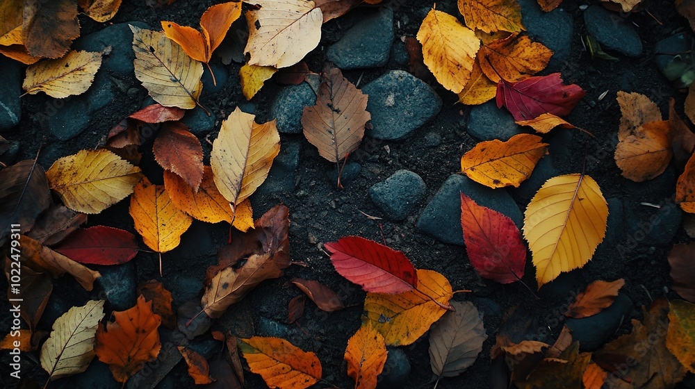 Colorful Autumn Leaves on a Stony Surface Colorful Autumn Leaves on a Stony Surface