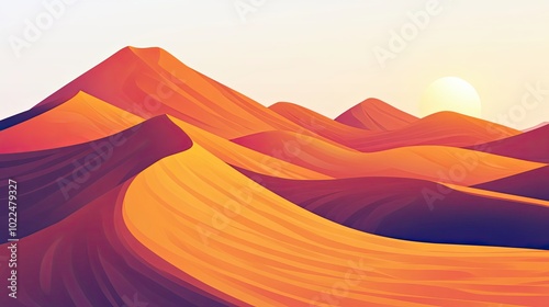 Sunset Over a Desert Landscape with Rolling Sand Dunes