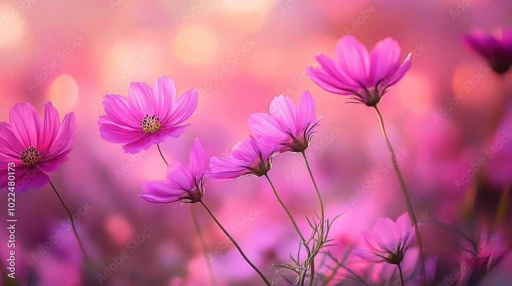 Delicate Pink Flowers Blooming in Soft Light
