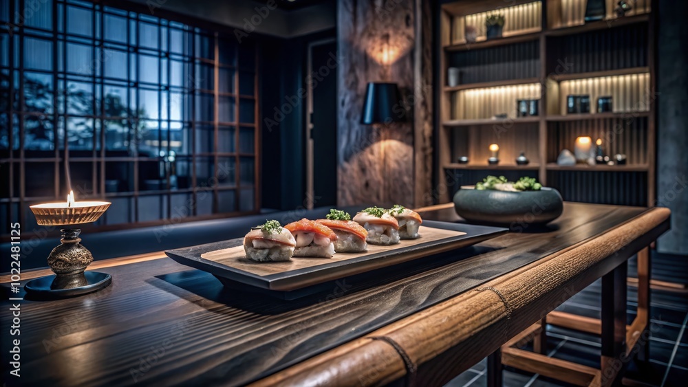 Unagi Sushi in a Modern Japanese Restaurant Setting for Architectural Photography Unagi Sushi in a Modern Japanese Restaurant Setting for Architectural Photography