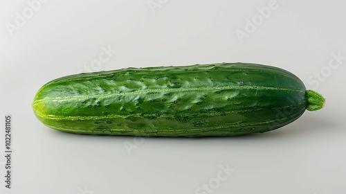 A Single Green Cucumber with a Smooth Surface and a Slightly Pointed End photo