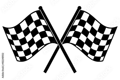 two crossed checkered Flag NASCAR Racing flag, sports finish line flag silhouette vector 