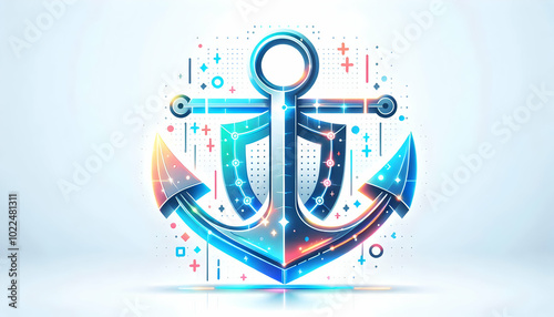 Flat Glossy Holographic Anchor and Shield Illustration with Copy Space for Hari Pahlawan Symbolizing Strength and Protection - Modern Vector Design