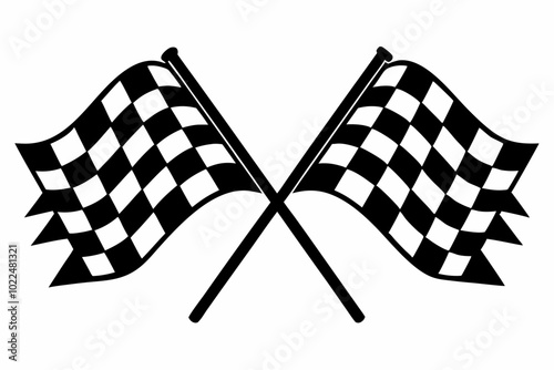 two crossed checkered Flag NASCAR Racing flag, sports finish line flag silhouette vector 