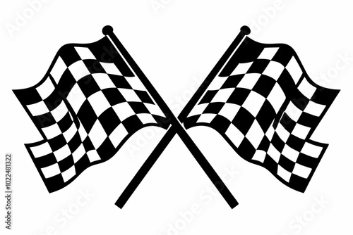 two crossed checkered Flag NASCAR Racing flag, sports finish line flag silhouette vector 
