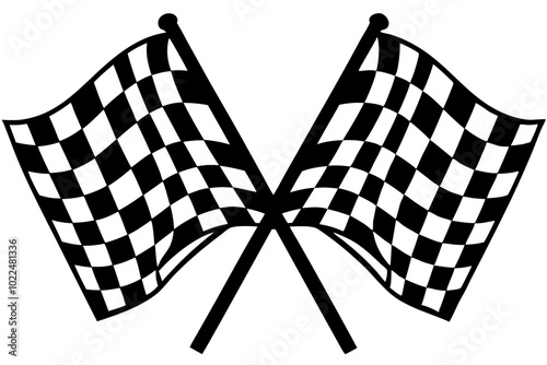 two crossed checkered Flag NASCAR Racing flag, sports finish line flag silhouette vector 