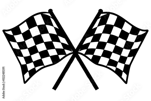 two crossed checkered Flag NASCAR Racing flag, sports finish line flag silhouette vector 
