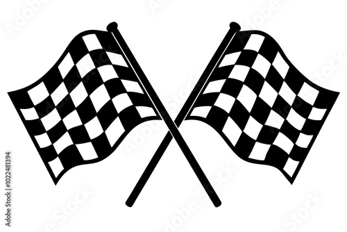 two crossed checkered Flag NASCAR Racing flag, sports finish line flag silhouette vector 