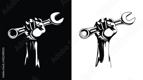 Silhouette Fist Raised Wrench Ratchet Spanner