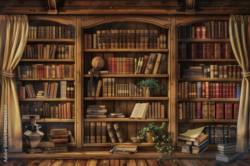 The warm wooden shelves are packed with textbooks and academic literature, creating an inviting atmosphere for reading and study. Generative AI The warm wooden shelves are packed with textbooks and academic literature, creating an inviting atmosphere for reading and study. Generative AI