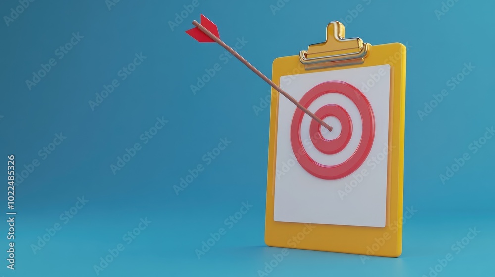 a target with an arrow hitting the central on blue background a target with an arrow hitting the central on blue background