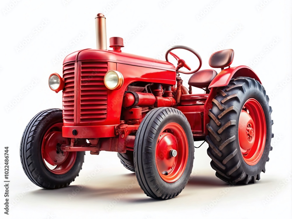 Vibrant Red Tractor Against a Crisp White Background for Stunning Portrait Photography