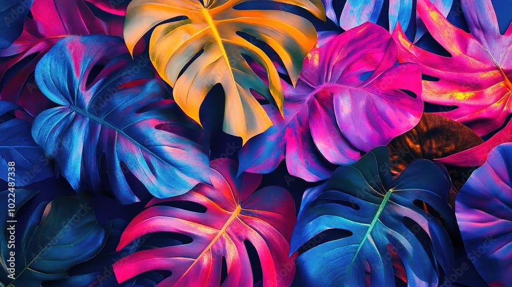 Vibrant Tropical Leaves in Bold Colors Vibrant Tropical Leaves in Bold Colors
