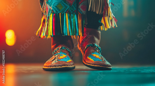 colorful traditional indigenous dance shoes with fringe and beadwork
