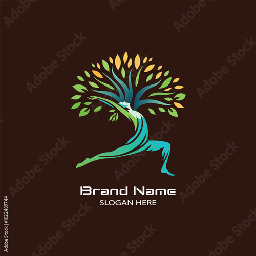 Abstract creative tree man logo for ayurvedic business brand