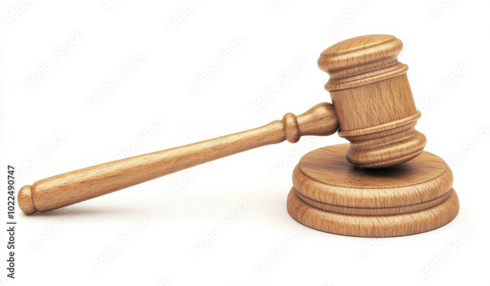 a gavel with a wooden mallet raised high, about to strike down on its base. a gavel with a wooden mallet raised high, about to strike down on its base.