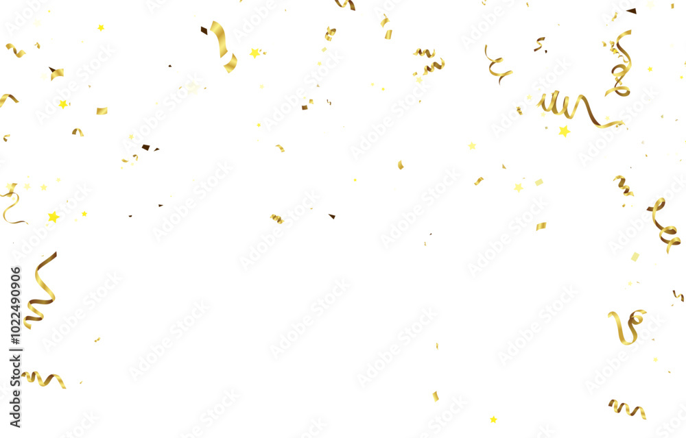 Celebration background template with confetti and colorful ribbons.
