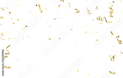 Celebration background template with confetti and colorful ribbons.