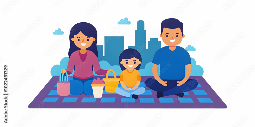 Urban Family Picnic in Park: Joyful Moments with Kids on Blanket - Perfect Stock Photo for Family Bonding and Outdoor Activities Urban Family Picnic in Park: Joyful Moments with Kids on Blanket - Perfect Stock Photo for Family Bonding and Outdoor Activities