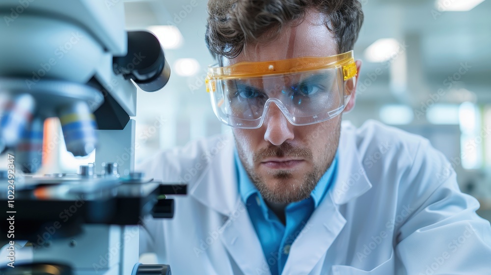 A Focused Scientist in a Lab Coat Using a Microscope A Focused Scientist in a Lab Coat Using a Microscope