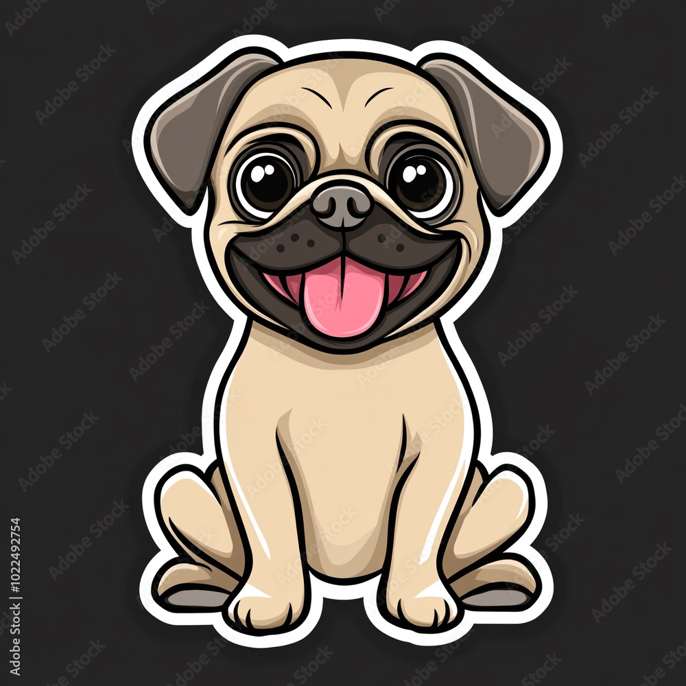 Fototapeta premium Pug Dog With Big Puppy Eyes Sitting With Its Tongue Out