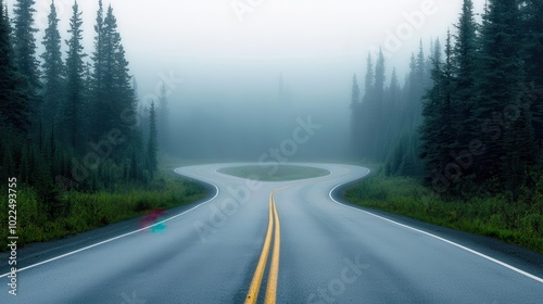 A Winding Road Through a Misty Forest