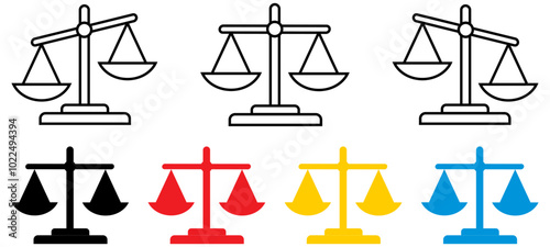 Scale Libra icon collection. Judgement justice scale symbol. Law judgement punishment icon photo