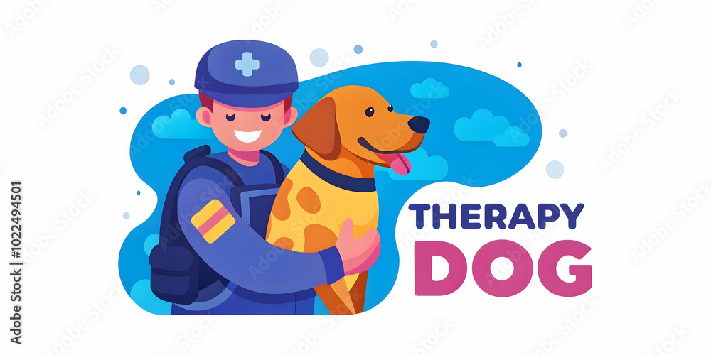 Emotional Support: Glossy Image of Therapy Dog Hugging Soldier with Copy Space for Photo Stock Concept Emotional Support: Glossy Image of Therapy Dog Hugging Soldier with Copy Space for Photo Stock Concept