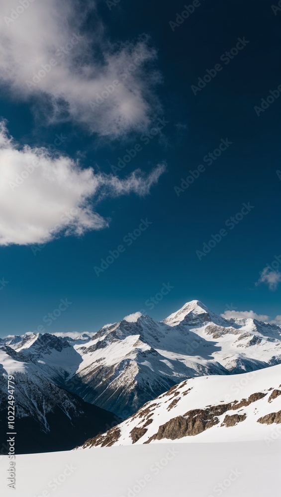 Snow capped mountains under bright blue sky background for invitation or card screensaver Snow capped mountains under bright blue sky background for invitation or card screensaver