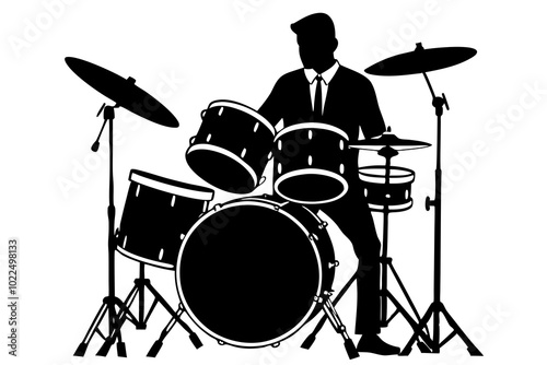 Drum kit silhouette vector art illustration.