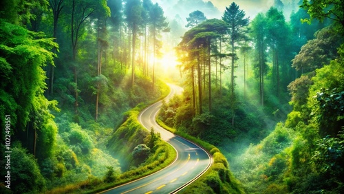 Winding Road Through Forest - Double Exposure Animated Background for Nature Scenes