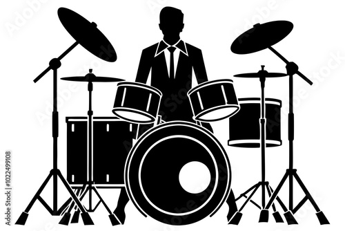 Drum kit silhouette vector art illustration.