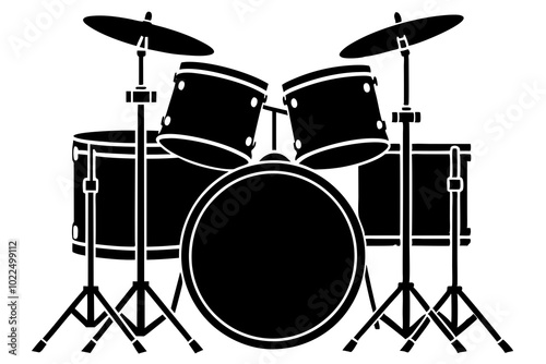 Drum set silhouette vector art illustration on white background.