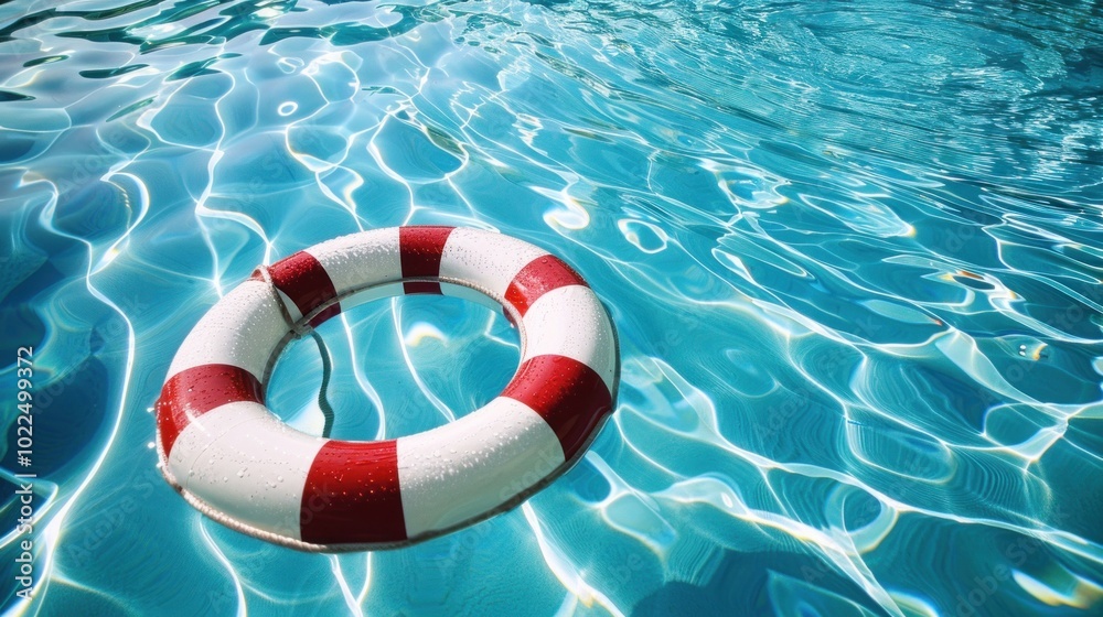 Naklejka premium Life Preserver Floating in a Swimming Pool